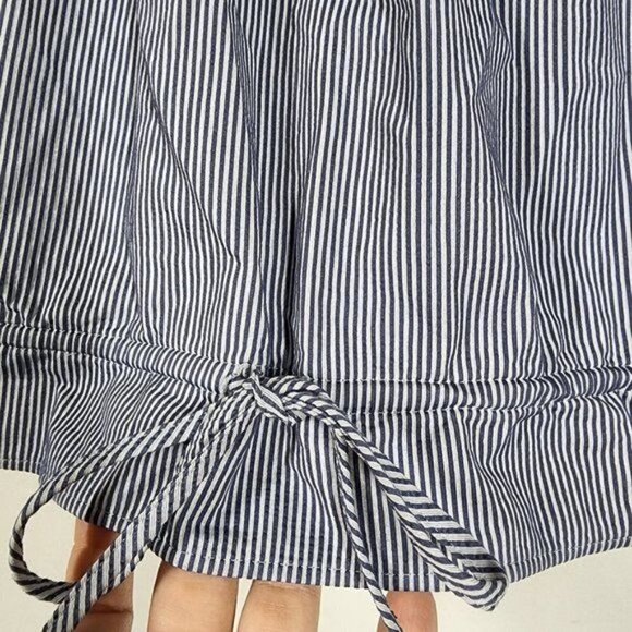 Theory Odettah Seersucker Off the Shoulder Top Blue White Stripe Summer Coastal - Picture 5 of 9